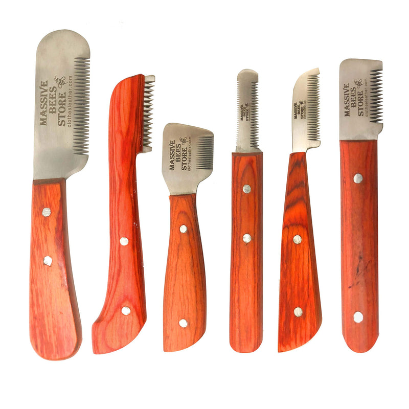 Dog Grooming Coat Stripping Knife Stripper Trimmer Tool Wooded Handle tripping Knives Set of 6 in Stainless Steel non slip tool for grooming dogs (Orange) Orange - BeesActive Australia