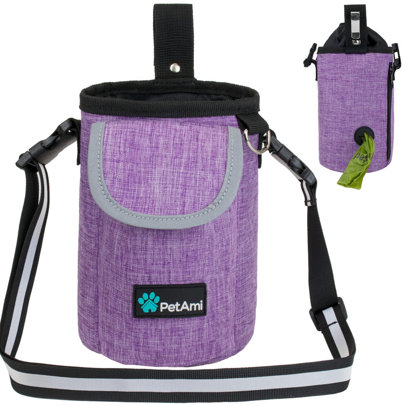 PetAmi Dog Treat Pouch, Large Pet Training Treat Pouch with Pocket, Dog Trainer Essentials Supply Holder with Poop Bag Dispenser, Training Bag for Kibbles Toys, 3 Ways to Wear (Purple) Purple - BeesActive Australia