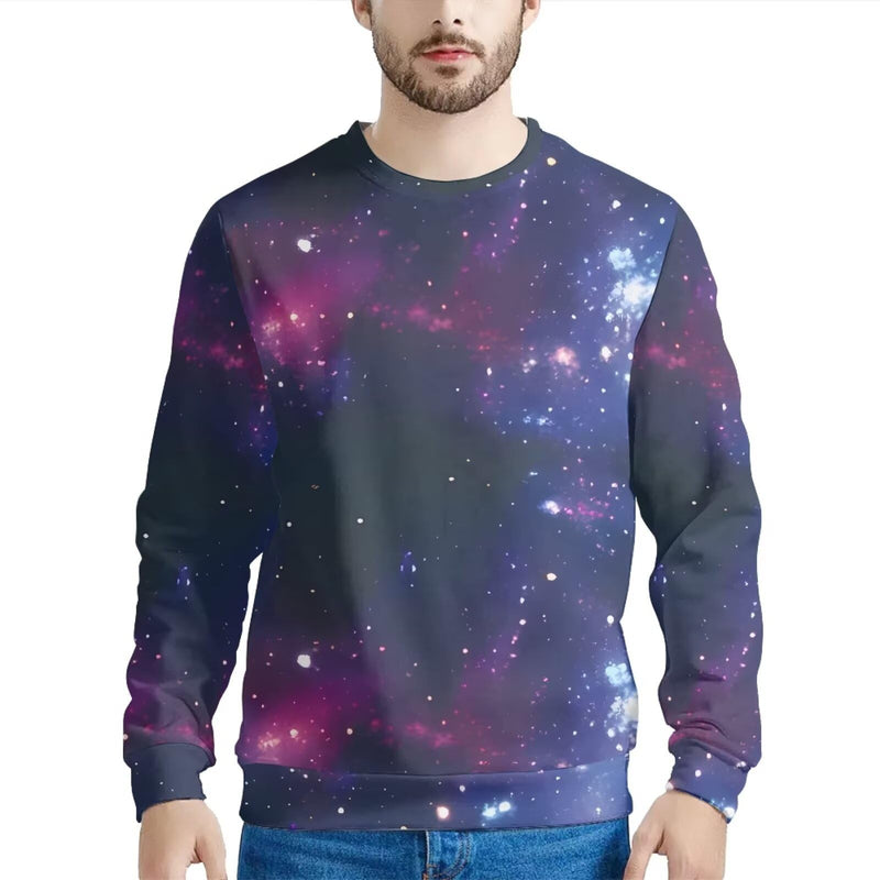 AFPANQZ Sweater Men's Long Sleeve Seamless Pullover Sweatshirt Crewneck Lightweight Outdoor Running Autumn Winter Large Galaxy Space