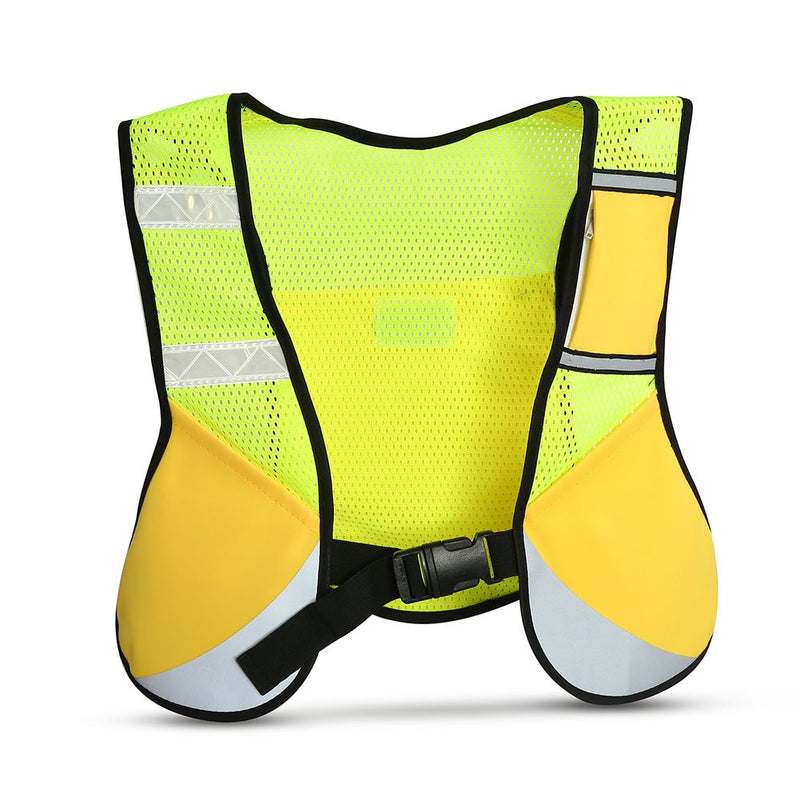 Keenso Reflective Running Vest, Multi-function Running Safety Vest Sports Reflective Mesh Vest with Pocket for Cycling, Night Running, Marathon(Yellow)