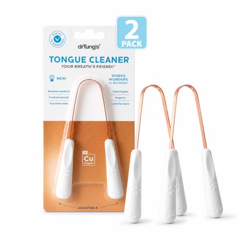 DrTung's Copper Tongue Scraper - Adults & Kids Solid Copper - 2 Pack 1 Count (Pack of 2)