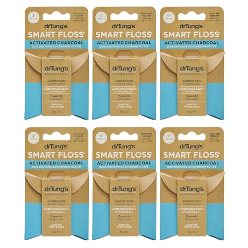 DrTung's Vegan Activated Charcoal Floss - Lemongrass Flavor - Pack of 6 90 Foot (Pack of 6)