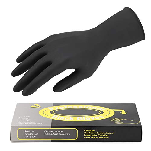 Segbeauty Hair Dye Gloves, 20 Counts Black Reusable Hair Color Gloves Professional Washable Rubber Glove Hair Coloring Accessories for Home Cleaning Hair Dye Salon Highlighting - Medium Black-m