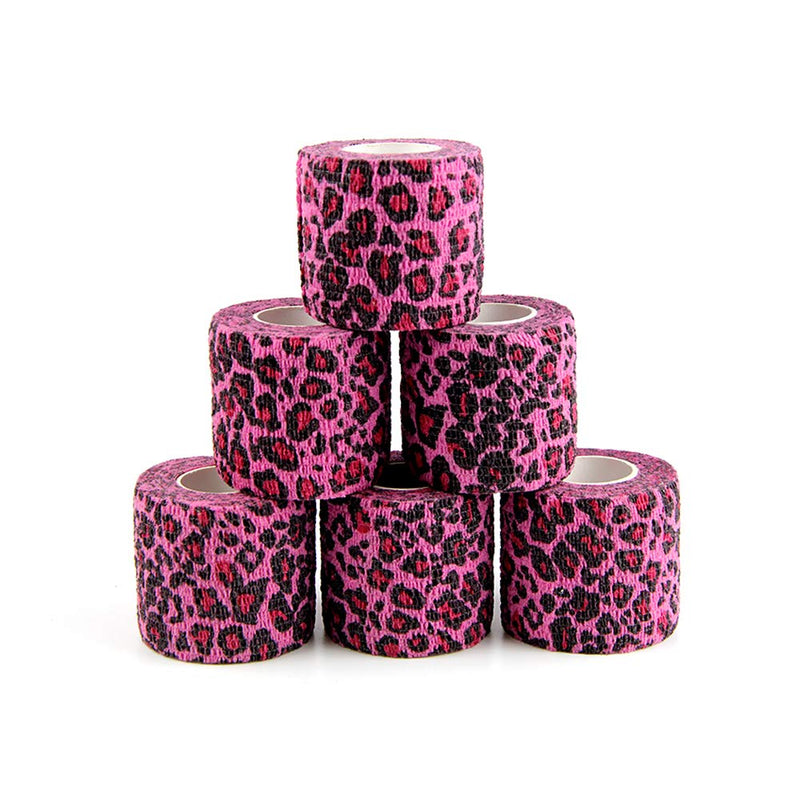 MUEUSS Pet First Aid Tape Self Adherent Cohesive Bandage for Dogs Cats Horses Breathable Non-Woven Elastic Self Adhesive Sport Tape for Knee Ankle (2inches 6rolls Pink Leopard) - BeesActive Australia