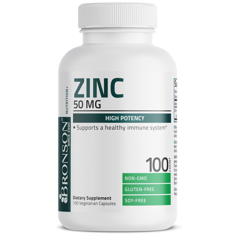 Bronson Zinc 50mg Complex (Zinc Oxide 50% & Zinc Picolinate 50%) High Potency Immune Support Supplement & Antioxidant and Skin Health - Non GMO, 100 Vegetarian Capsules 100 Count (Pack of 1) - BeesActive Australia