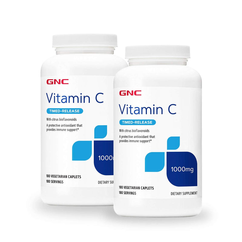 GNC Vitamin C Timed-Release 1000 mg, Twin Pack, 180 Count Each | Protective Antioxidant That Fights Free Radicals, Delivers Immune Support with a Timed Release Formula for Gradual Release