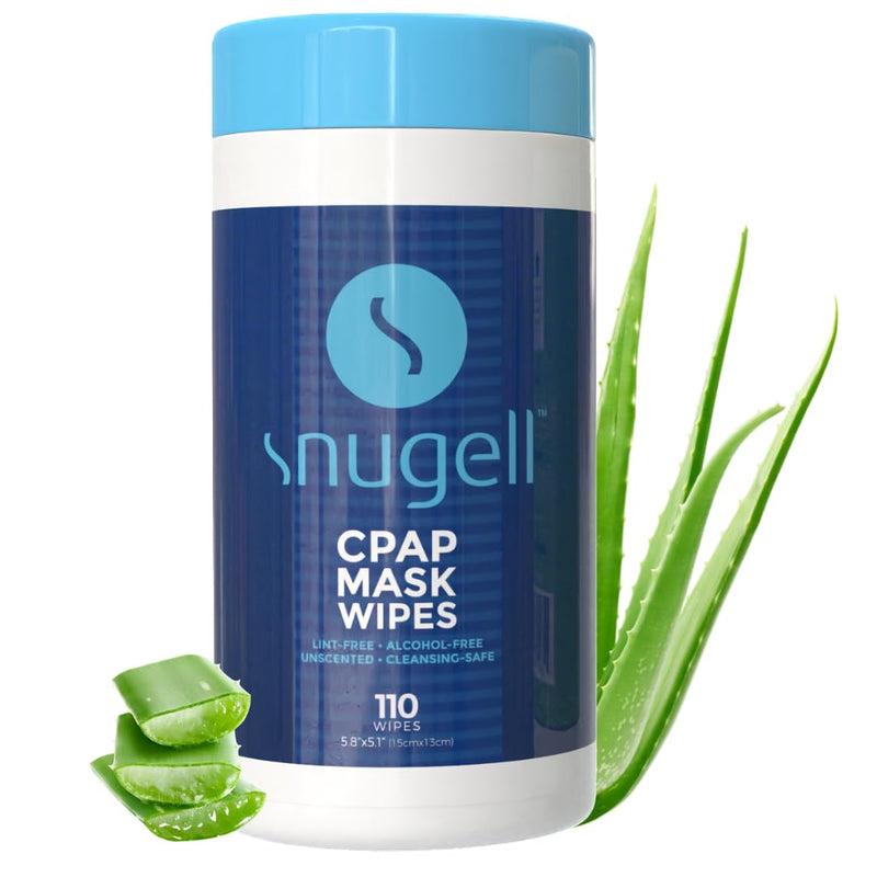 Snugell Unscented CPAP Mask Wipes ‚Äì 110 Count ‚Äì100% Soft Cotton ‚Äì Lint & Alcohol-Free ‚Äì Skin-Safe Formula with Aloe Vera ‚Äì Easy-to-Open Canister ‚Äì Perfect for Cleaning CPAP Masks, Tubes, and Devices 110 Count (Pack of 1)