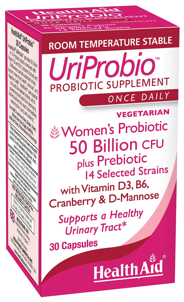 HealthAid UriProbio Women’s Probiotic – 50 Billion CFU with Cranberry, D-Mannose & Prebiotic – Supports Urinary Health, Digestive Balance & Feminine Wellness – Once Daily, Vegan – 30 Capsules*