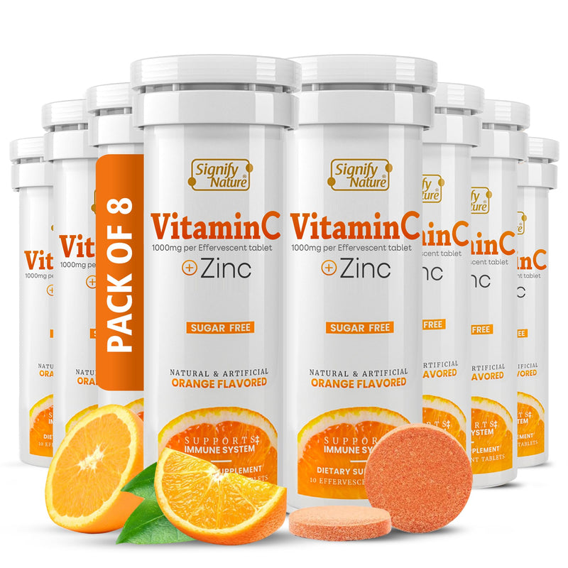 SIGNIFY NATURE Vitamin C 1000mg Effervescent Tablets with Zinc, 80CT | Potent Immune Support with Zinc, Sugar-Free & Vegan, Dissolvable Fizzy Tablet, Water Soluble, Easy Daily Vitamin C Boost Orange 80 Count (Pack of 1)