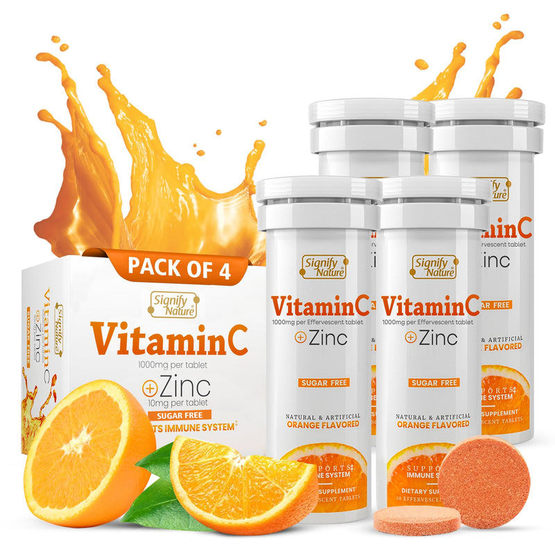 SIGNIFY NATURE Vitamin C 1000mg Effervescent Tablets with Zinc, 40CT | Potent Immune Support with Zinc, Sugar-Free & Vegan, Dissolvable Fizzy Tablet, Water Soluble, Easy Daily Vitamin C Boost Orange 40 Count (Pack of 1)