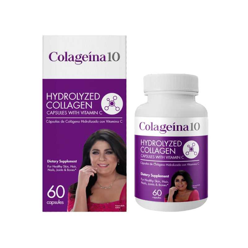 Colageina 10 Collagen Capsules with Vitamin C, Reduces Aging Signs, Improves Skin Elasticity, 60 Count