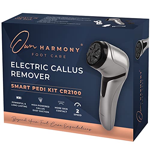 Electric Foot Callus Remover with Vacuum - Own Harmony Professional Pedicure Tools Kit for Powerful Pedi Feet Care Vac, Electronic Foot File CR2100, Best for Hard, Dry, Cracked, Dead Skin (3 Rollers) Quantum Silver