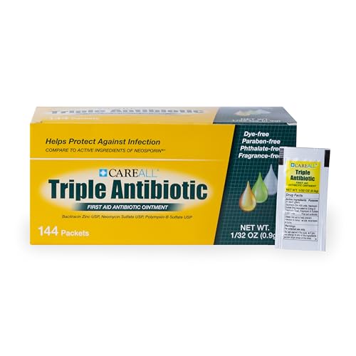 CareAll Triple Antibiotic Ointment (144 Pack), 0.9gr Foil Packet. First Aid Ointment That Prevents Infection in Minor Cuts, Scrapes, and Burns 0.9 Gram (Pack of 144)
