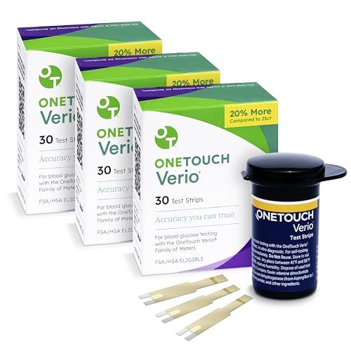 OneTouch Verio Test Strips for Blood Glucose Meter, 30 Count, 3 Pack 30 Count (Pack of 3)
