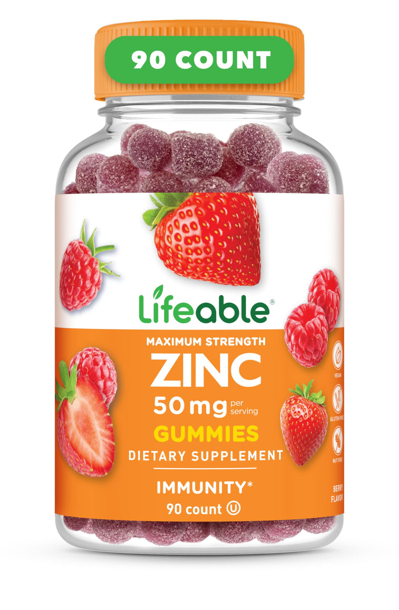 Lifeable Zinc 50mg Gummies - Great Tasting Natural Flavor Gummy Supplement - Gluten Free, Vegetarian, GMO-Free, Chewable Vitamins - for Healthy Immune Support - for Adults, Man, Women - 90 Gummies - BeesActive Australia