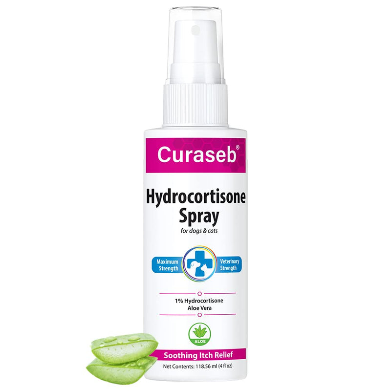 Curaseb Hydrocortisone Spray for Dogs & Cats – Instant Itch Relief for Hot Spots, Paw Licking, Rashes, Allergies, Bites, Dry Skin – with Soothing Aloe, 4oz