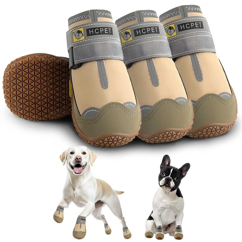 Hcpet Dog Shoes for Large Dogs, Waterproof Dog Booties for Small Medium Dogs, Anti-Slip Dog Boots & Paw Protectors for Hot Pavement Winter Snow Hiking with Reflective Straps Khaki Size 6 #6 (Width 2.36 inch) for 52-68 lbs - BeesActive Australia