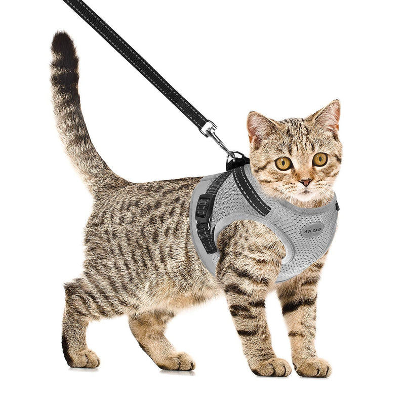 Cat Harness and Leash for Walking, Kitten Escape Proof Harnesses, Adjustable Reflective Puppy Harness with Leashes Set, Easy Adjustable Soft net Breathable Pet Safety Vest L (Chest: 15" - 17") Grey - BeesActive Australia