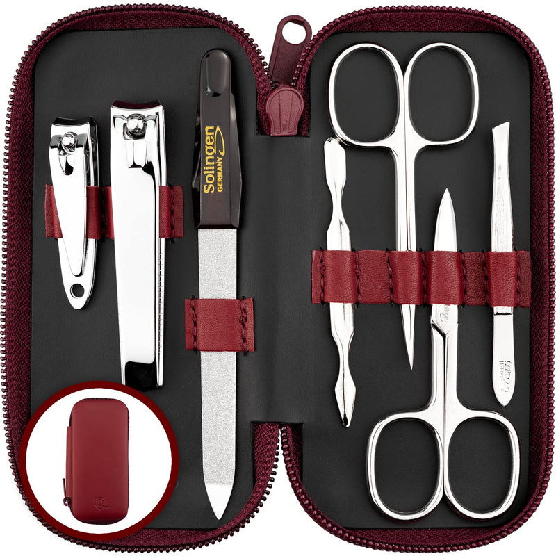 marQus Manicure Set Solingen Made in Germany - 7 piece stainless steel exclusive finger & toe nail clippers set in real leather case, made in Solingen Germany* (except for clippers) Red - BeesActive Australia