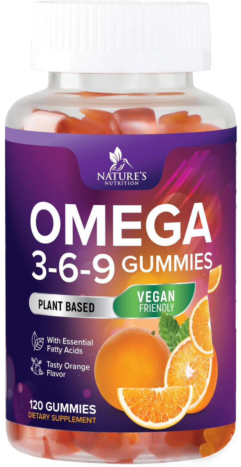Omega 369 Gummies - Vegan Triple Omega 3 Supplement Gummy - Essential Fatty Acids Oil 3 6 9 Complex Heart Support and Brain Support for Women, Men & Pregnancy, Fish Free Non-GMO, Orange - 120 Gummies 120 Count (Pack of 1) - BeesActive Australia