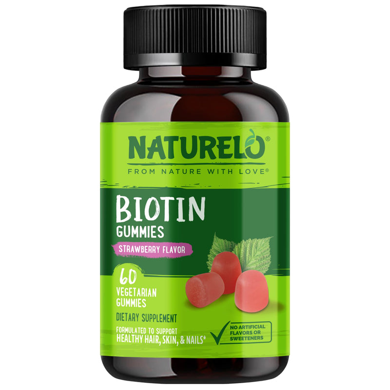 NATURELO Biotin Gummies - Supports Healthy Hair, Skin & Nails - High Potency 2500 mcg - Non GMO, Gluten Free - 60 Gummies 60 Count (Pack of 1)