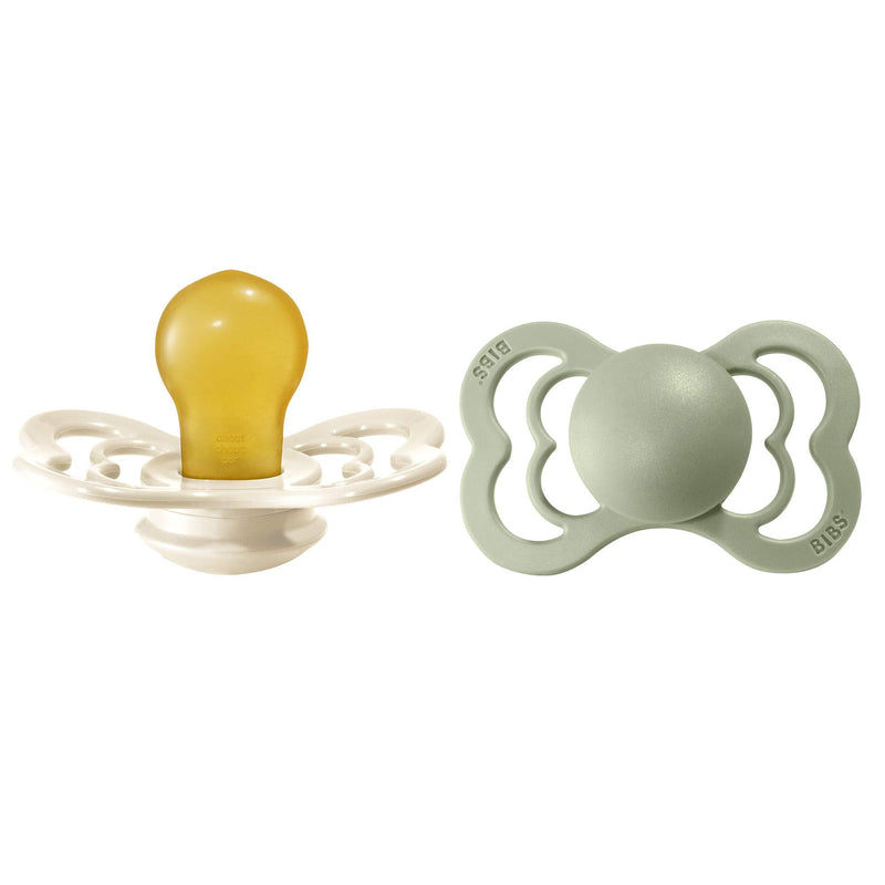 BIBS Pacifiers - Supreme Collection | BPA-Free Baby Pacifier | Made in Denmark | Set of 2 Ivory/Sage Color Premium Soothers | Size 6-18 Months - BeesActive Australia