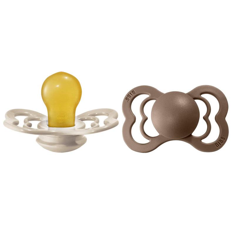 BIBS Pacifiers - Supreme Collection | BPA-Free Baby Pacifier | Made in Denmark | Set of 2 Vanilla/Dark Oak Color Premium Soothers | Size 6-18 Months - BeesActive Australia