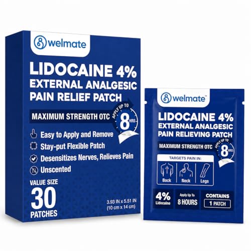 WELMATE 4% Lidocaine Pain Relief Patch Maximum Strength, 30 Count 30 patches