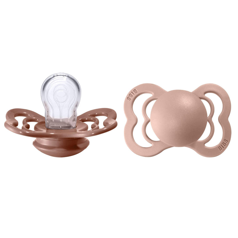 BIBS Pacifiers - Supreme Collection | BPA-Free Baby Pacifier | Made in Denmark | Set of 2 Woodchuck/Blush Color Premium Soothers | Size 0-6 Months - BeesActive Australia