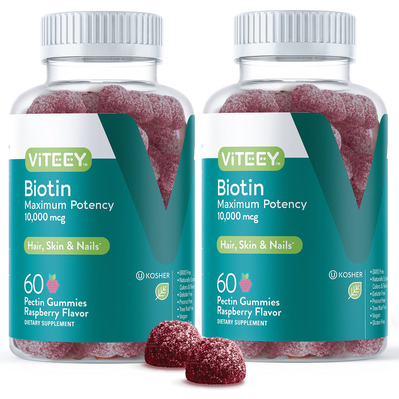 Viteey Biotin Gummies - 10,000 mcg - 120 Count | for Hair Skin and Nails - Biotin for Hair Growth Gummies - Vegan, Gluten-Free, Non-GMO 60 Count (Pack of 2)