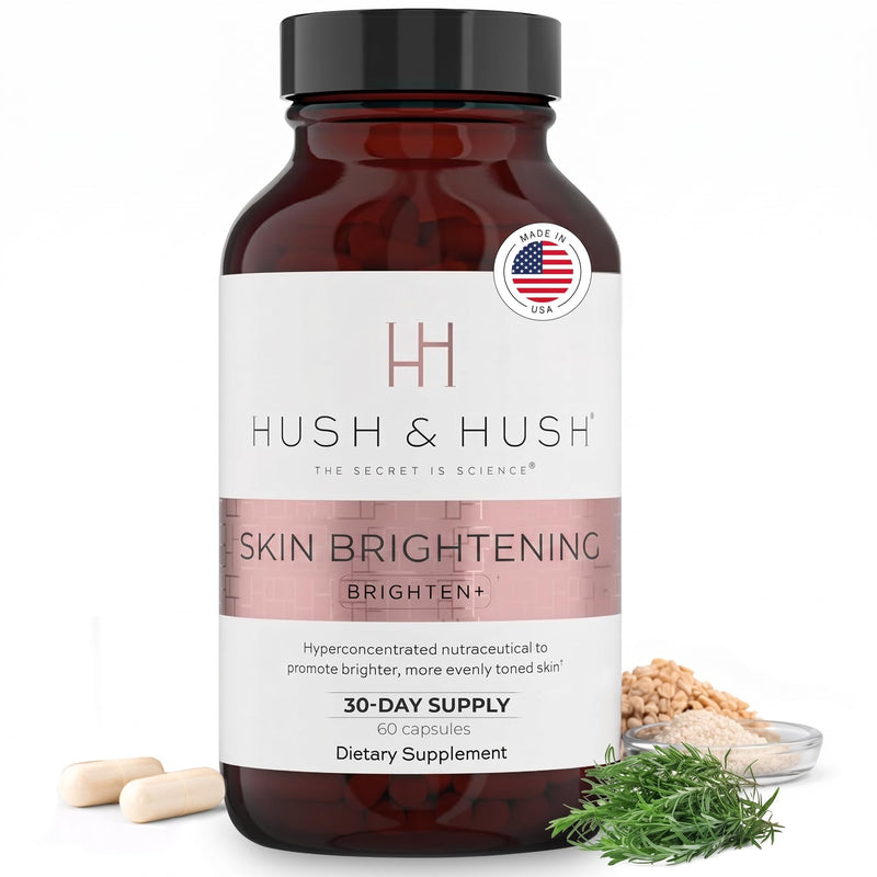 Hush & Hush SkinCapsule Brighten+ Skin Brightening Supplement | Vitamin C with Saberry & Lutemax for dark spots and dull, uneven tone; supports radiant-looking skin; vegan, non-GMO