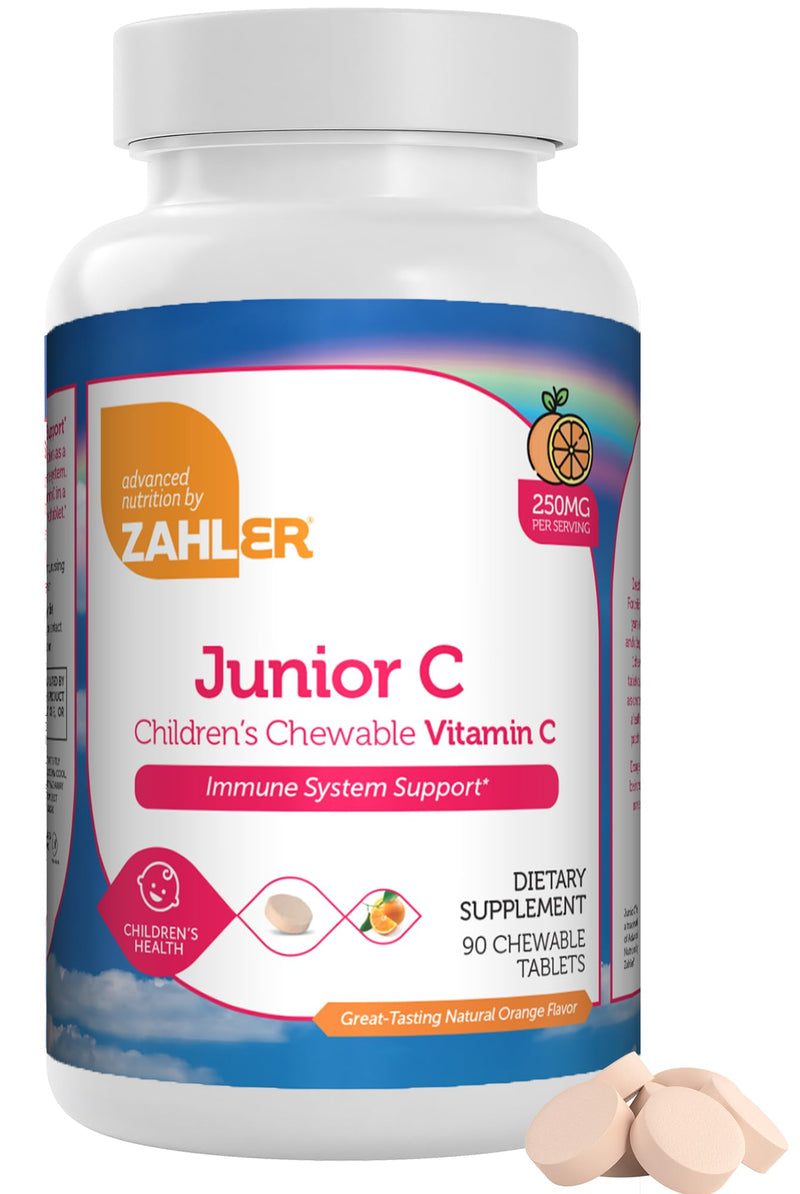 Zahler Junior C Advanced Chewable Vitamin C for Kids - Vitamins in Delicious Orange Flavor - Kosher Kids Vitamin C for Immunity - Chewable Antioxidant - (90 Count) 90 Count (Pack of 1)