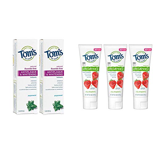 Tom's of Maine Fluoride-Free Antiplaque & Whitening Toothpaste with Tom's of Maine Anticavity Fluoride Children's Toothpaste, Kids Toothpaste, Natural Toothpaste, Silly