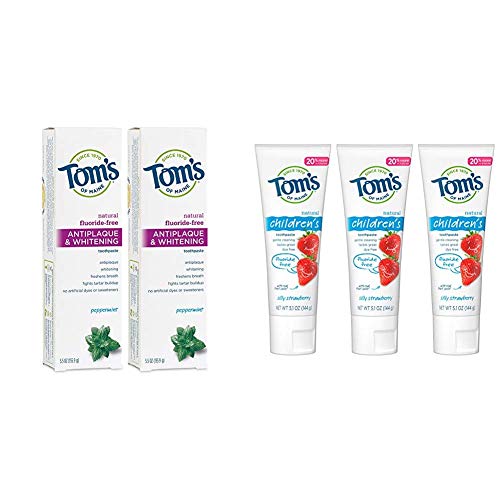 Tom's of Maine Fluoride-Free Antiplaque & Whitening Toothpaste with Tom's of Maine Fluoride-Free Children's Toothpaste, Kids Toothpaste, Natural Toothpaste, Silly Straw