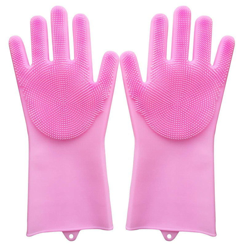 Pet Grooming Gloves for Bathing and Hair Removal, Dogs and Cats Bath Shampoo Brush, Soft and Durable Silicone Scrubber Glove for Pets Shower Like Horse, Dog and Cat Pink - BeesActive Australia
