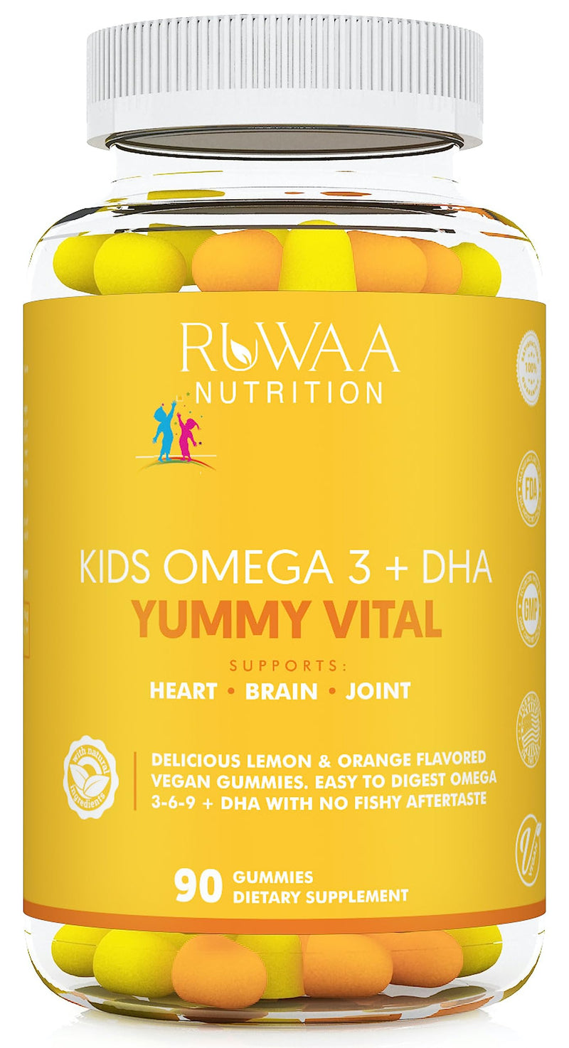 RUWAA NUTRITION Omega 3, DHA, Plant-Based 3 6 9 + Vitamin C: Immune Support, Heart, Brain, Eye & Joint Supplement, Vegetarian, Gluten Free, Non-GMO, 90 Gummies (1) 1