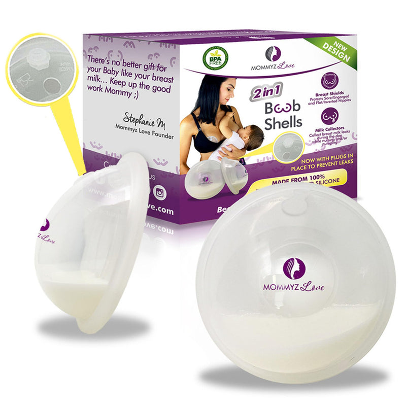 NEW Model with Plugs! Breast Shell & Milk Catcher for Breastfeeding Relief (2 in 1) Protect Cracked, Sore, Engorged Nipples & Collect Breast Milk Leaks During The Day, While Nursing or Pumping With Plugs - 2 Pack - BeesActive Australia