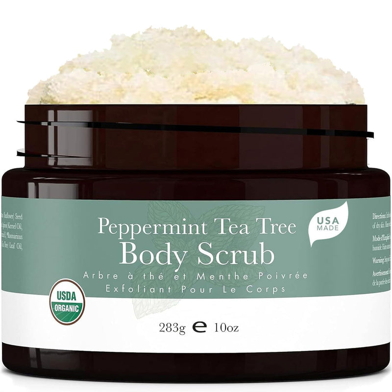 Peppermint Tea Tree Organic Body Scrub - USA Made Sugar Scrub with Natural Ingredients, Moisturizing Body & Foot Exfoliator for Dry and Sensitive Skin, Removes Dead Skin Cells & Reduces Ingrown Hair Peppermint Tea Tree - BeesActive Australia