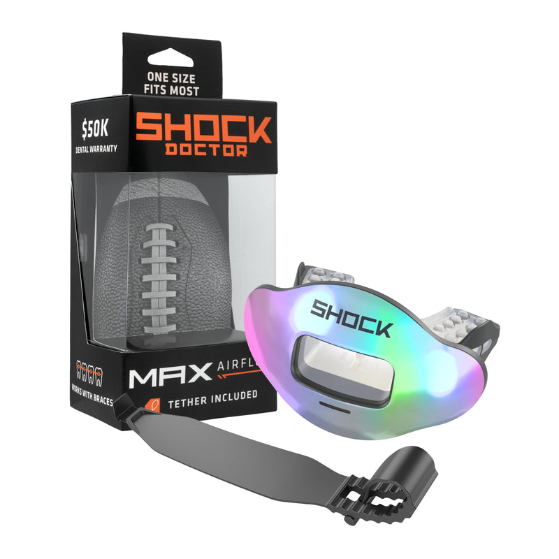 Shock Doctor Lip Guard, Adult and Youth Mouth Guard Football with Strap, Breathable Wide Opening Football Mouthpiece for Youth and Adults OSFA, Shock Doctor Mouth Guards, Max Airflow Iridescent - BeesActive Australia