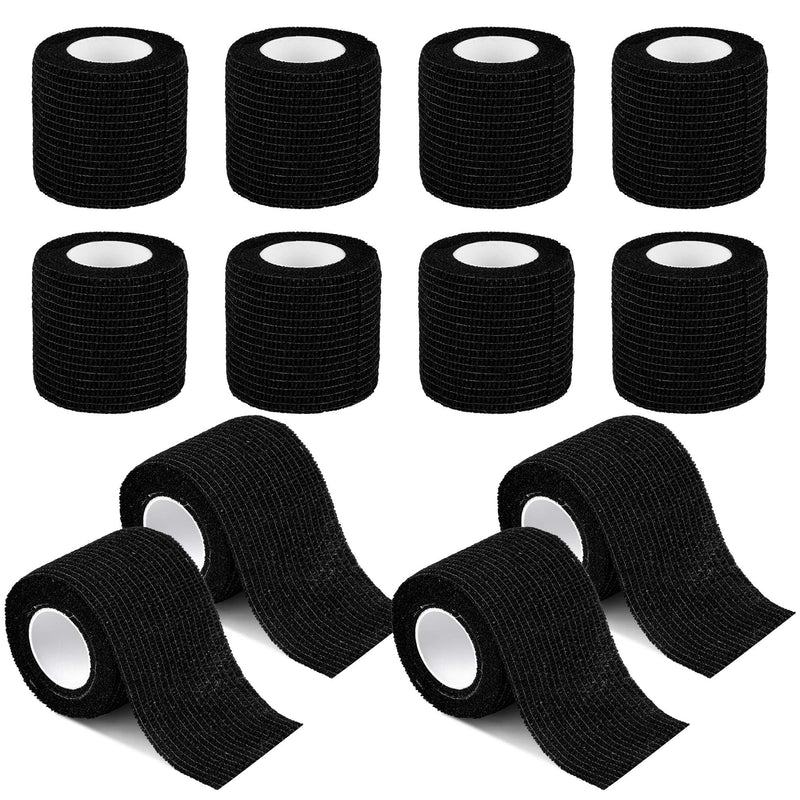12 Pack Self Adherent Cohesive Wrap Bandages 2 Inches X 5 Yards, First Aid Tape, Elastic Self Adhesive Tape, Athletic, All Sports wrap Tape, Breathable Wound Tape, Bandage Wrap for Wrist, Ankle, Black 12 Count (Pack of 1) - BeesActive Australia