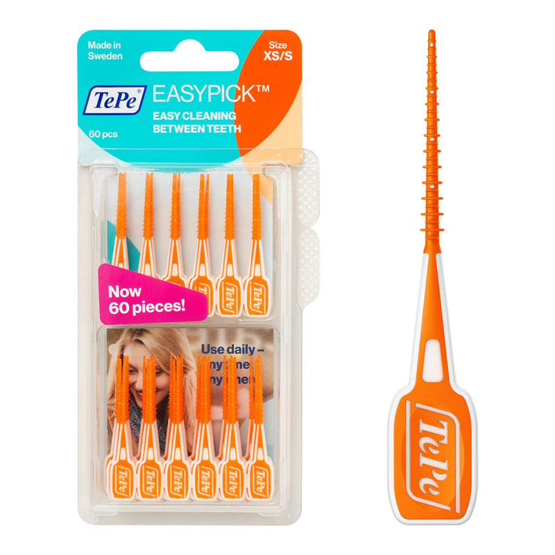 TEPE Dental Floss Picks, Tooth Picks Flossers, Floss Sticks, EasyPicks XS/S, Orange, 60 Pk XS/S Orange 60-pack - BeesActive Australia