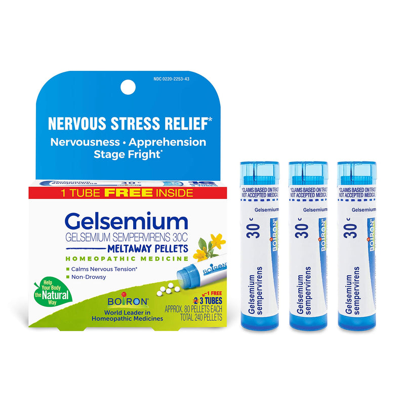 Boiron Gelsemium 30C Homeopathic Medicine for Relief from Stress, Nervousness, Apprehension, and Stage Fright - 3 Count (240 Pellets) - BeesActive Australia