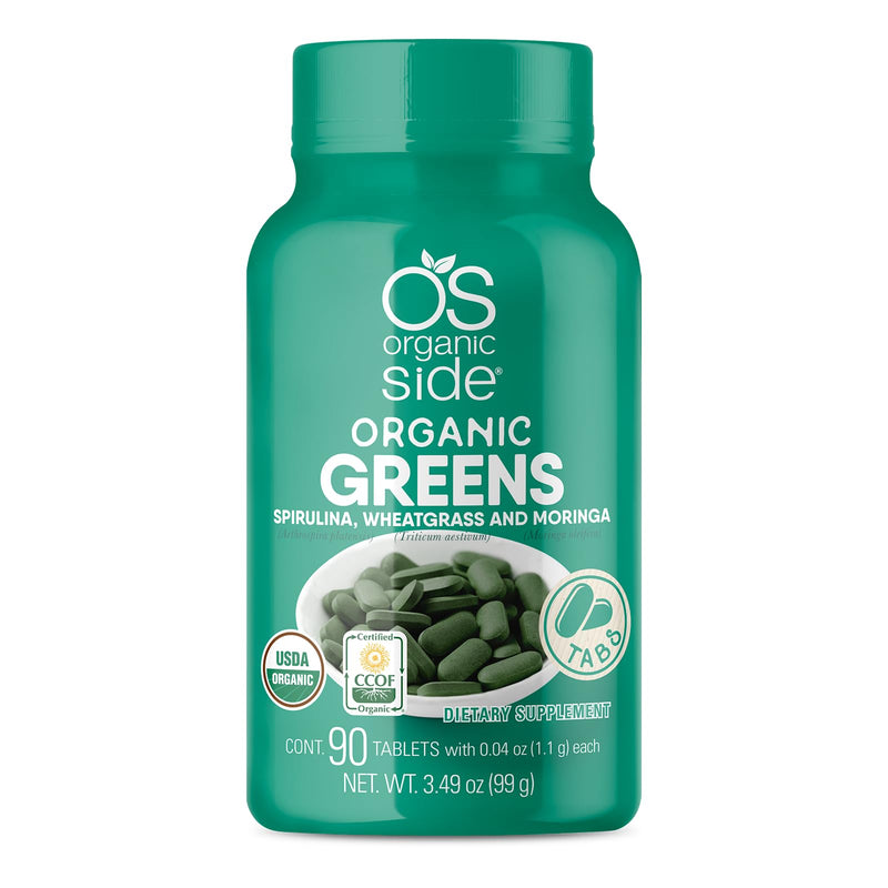 Organic Greens (Spirulina, Wheatgrass & Moringa) 90 Tablets - Rich in Vitamins and Minerals - Super Greens 1100 mg - Certified USDA - Non GMO - Vegan