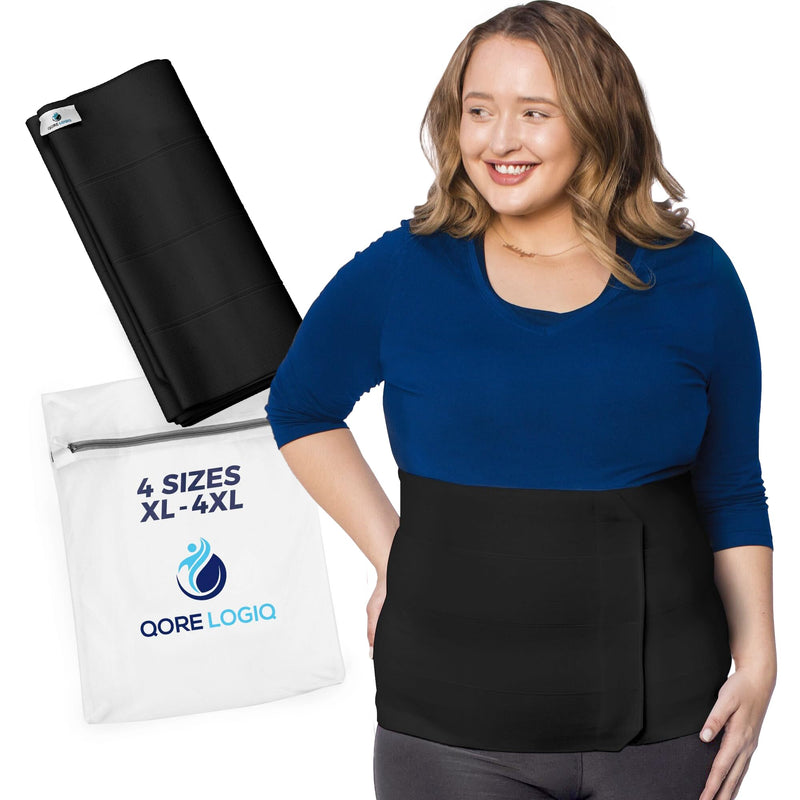 QORE LOGIQ Plus Size Abdominal Binder Post Surgery - C Section Belly Binder, Postpartum Belly Band, Adjustable 12" Compression Wrap for Stomach & Hernia Belt, Black XXL XX-Large - BeesActive Australia