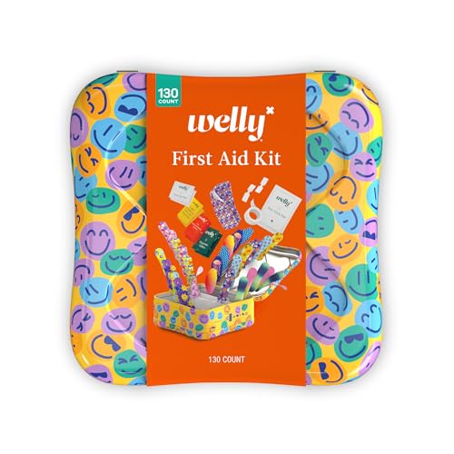 Welly First Aid Kit | FSA Eligible | Adhesive Flexible Fabric and Waterproof Bandages, Tape and Non-Stick Pads, Butterfly Strips, Triple Antibiotic and Hydrocortisone Ointments, Ibuprofen - 130 Count