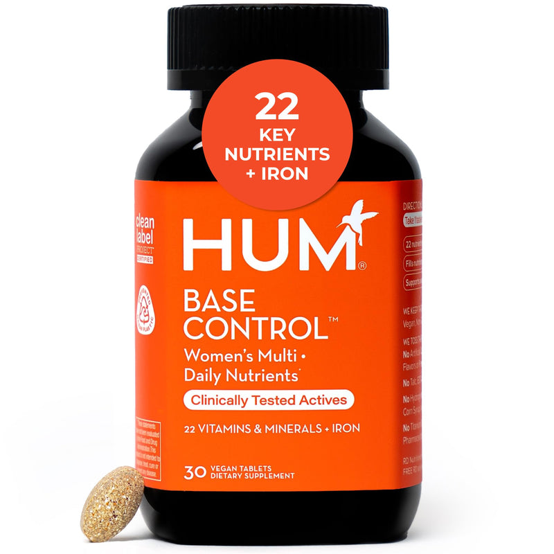 HUM Base Control Women's Multivitamin 22 Vitamins & Minerals, 30 Count | Iron, Biotin, Zinc, B Complex & Vitamin C, Women, Gluten Free, Non-GMO, 30 Capsules