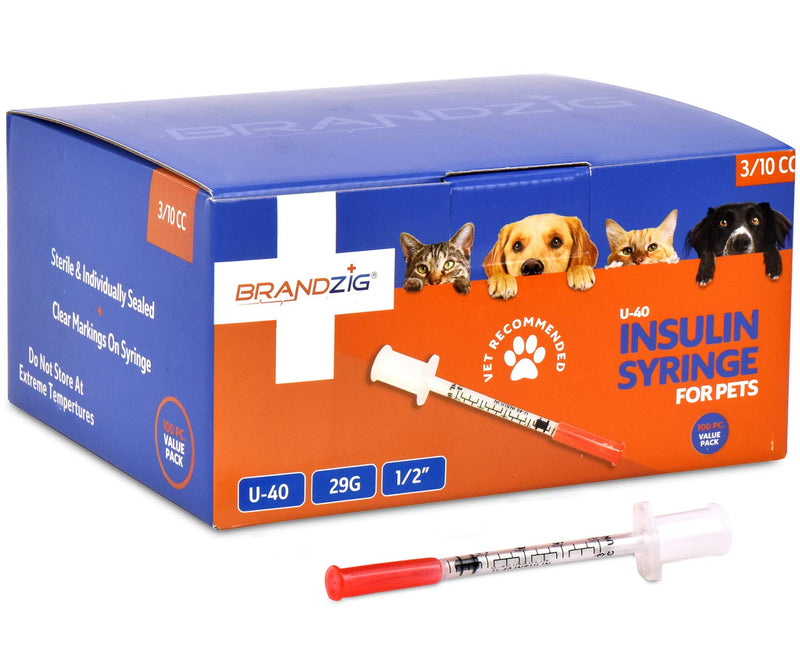 Brandzig U-40 Pet Insulin Syringes 29G 3/10cc, 1/2" 100-Pack - PawsPlanet Australia