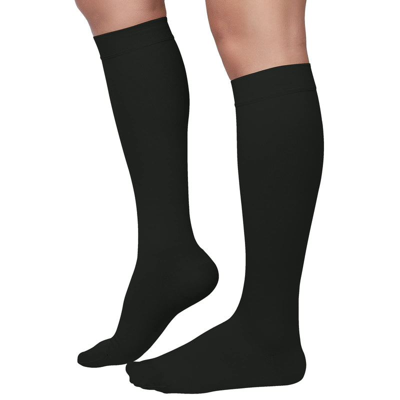 MGANG® 20-30 mmHg Compression Socks, Knee High Compression Stocking for Men and Women, Closed Toe, for Varicose Veins, DVT, Swelling, Edema, Shin Splints, Black Large Closed-toe Black - BeesActive Australia