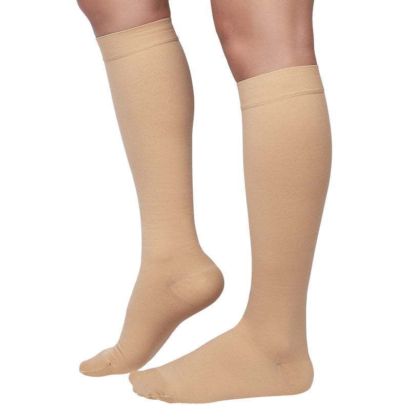 MGANG® 20-30 mmHg Compression Socks, Knee High Compression Stocking for Men and Women, Closed Toe, for Varicose Veins, DVT, Swelling, Edema, Shin Splints, Beige XX-Large Closed-toe Beige - BeesActive Australia