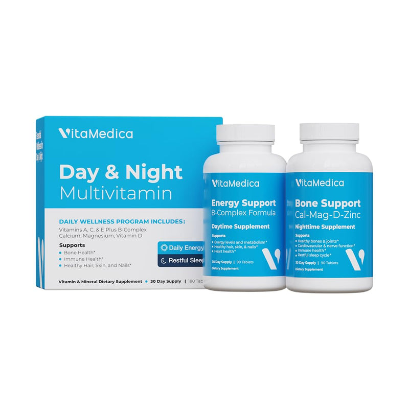 VitaMedica Day & Night Multivitamin Routine - 30-Day Supply | Energy & Mental Clarity, Bones & Joints, Beauty, Restful Sleep - Vitamins A, C, D, E, B-Complex, Magnesium, Biotin, Zinc